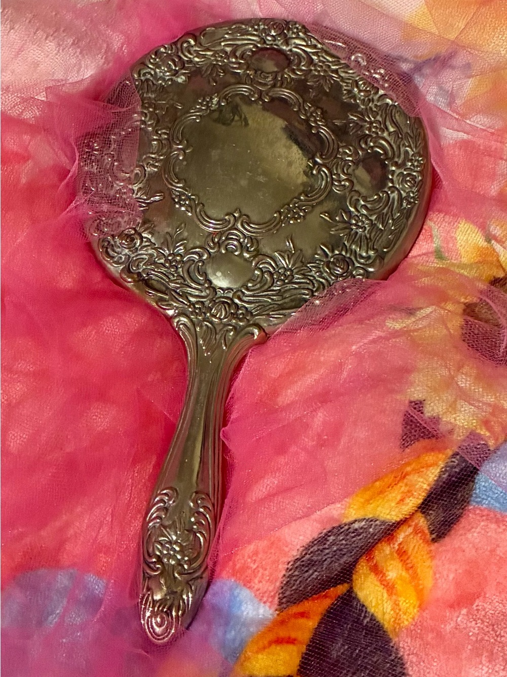 Antique Ornate Silver Hand Mirror